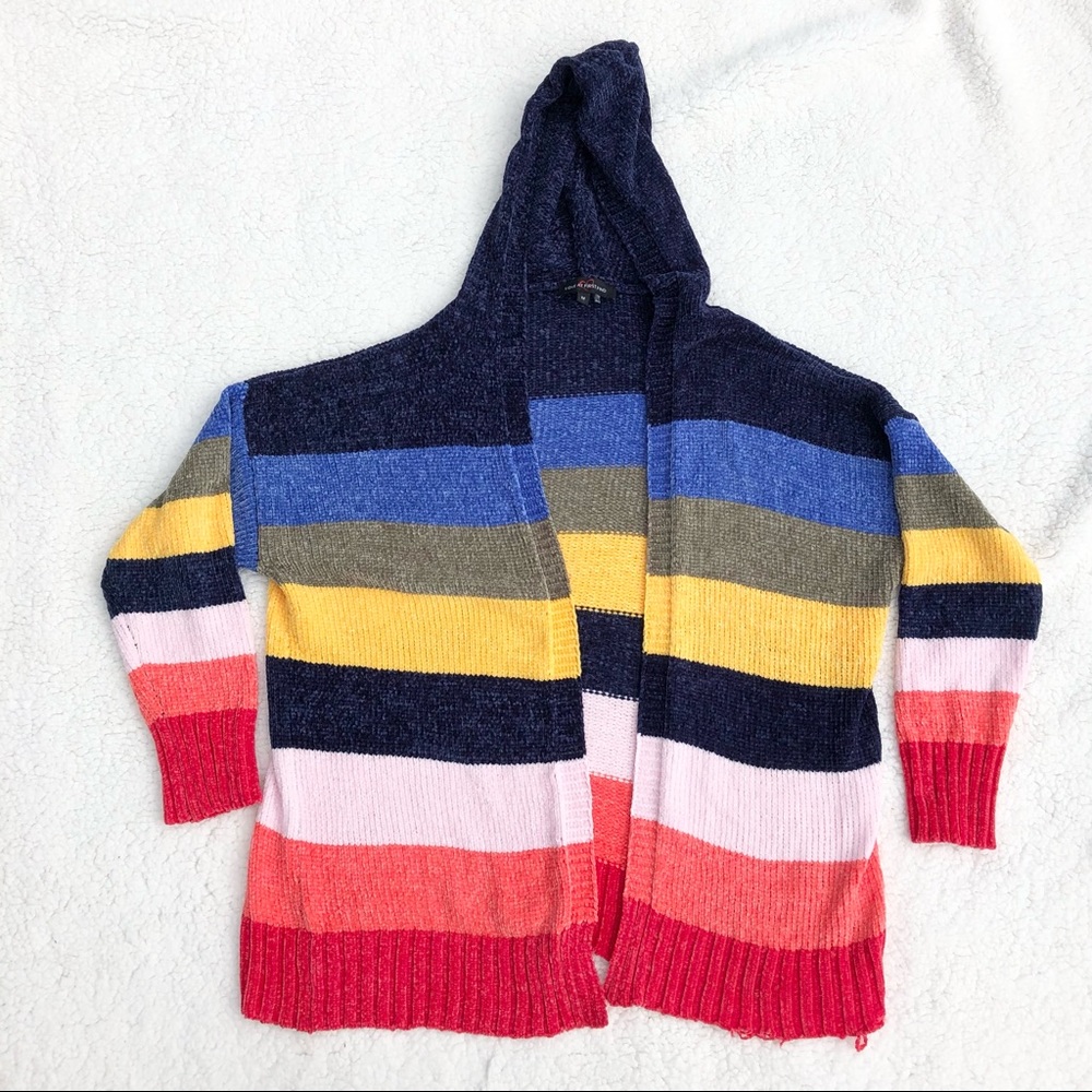 Chenille Rainbow Stripe Knit Open Long Cardigan Medium Love at First Find